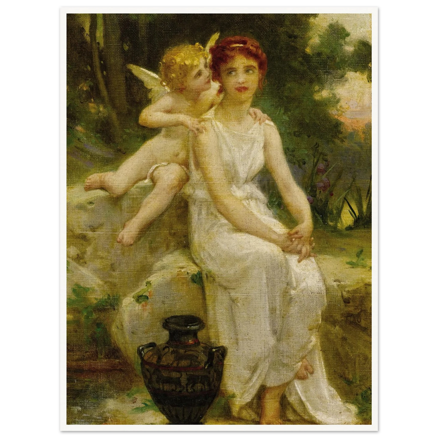 Cupid Whispering to a Young Maiden Art Print | Guillaume Seignac - Framed Poster - 30x40 cm / 12x16″ - Black frame