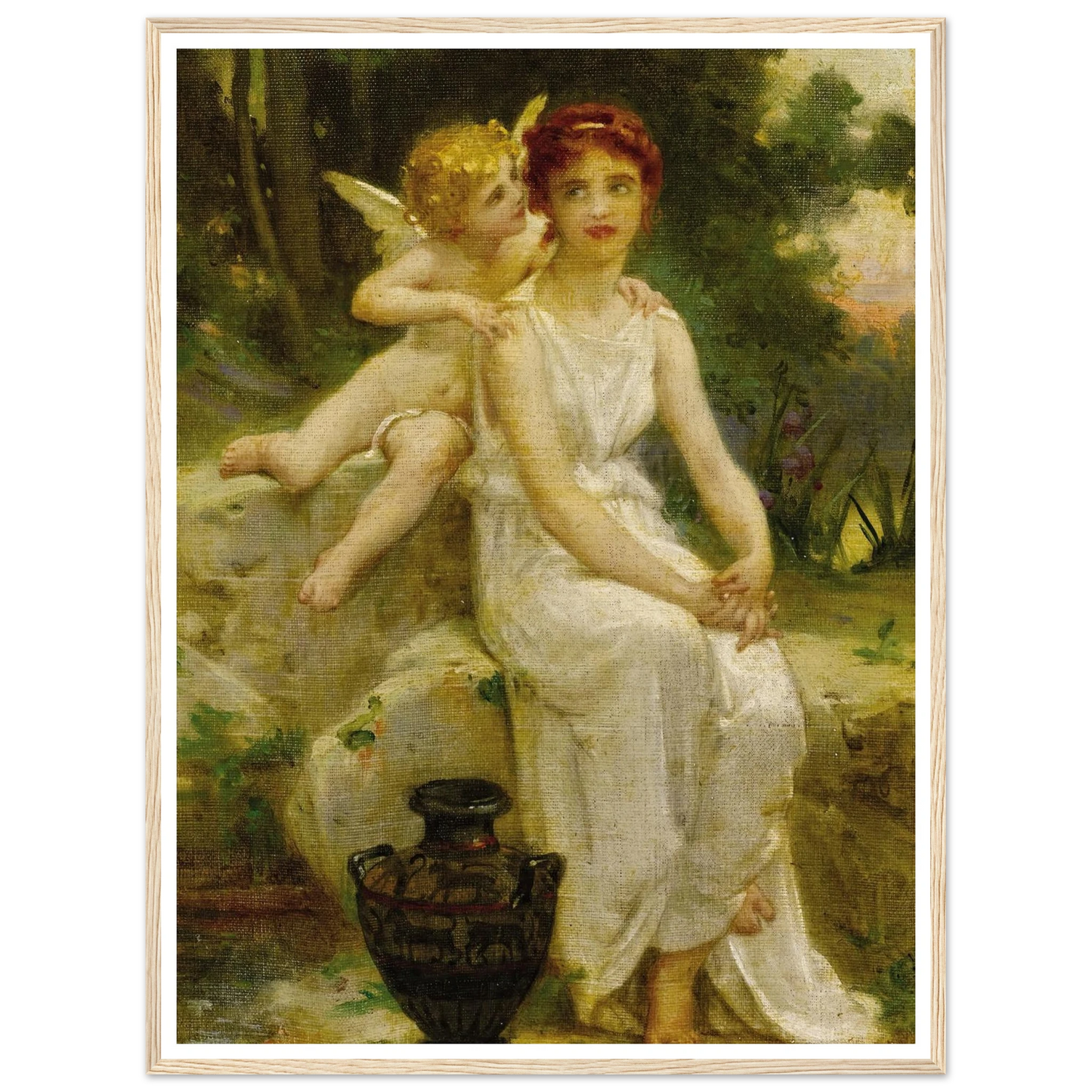 Cupid Whispering to a Young Maiden Art Print | Guillaume Seignac - Framed Poster - 30x40 cm / 12x16″ - Black frame