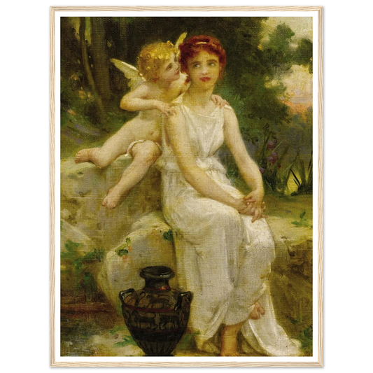 Cupid Whispering to a Young Maiden Art Print | Guillaume Seignac - Framed Poster - 30x40 cm / 12x16″ - Black frame