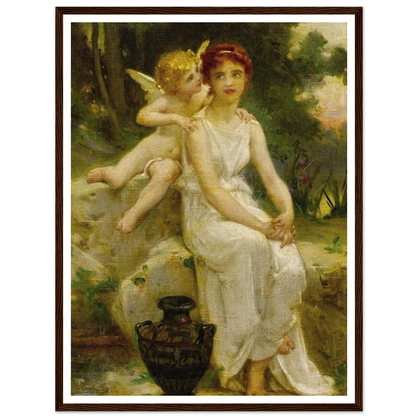 Cupid Whispering to a Young Maiden Art Print | Guillaume Seignac - Framed Poster - 30x40 cm / 12x16″ - Black frame