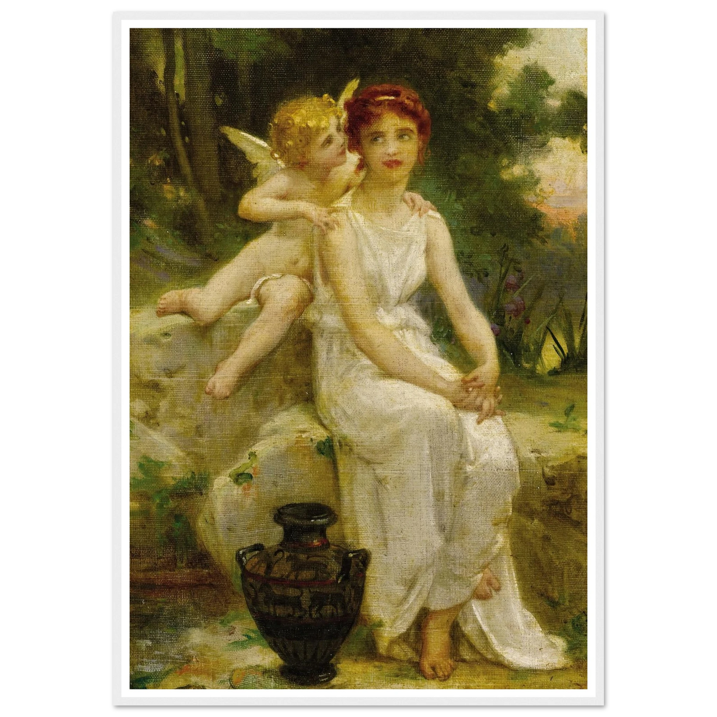 Cupid Whispering to a Young Maiden Art Print | Guillaume Seignac - Framed Poster - 30x40 cm / 12x16″ - Black frame