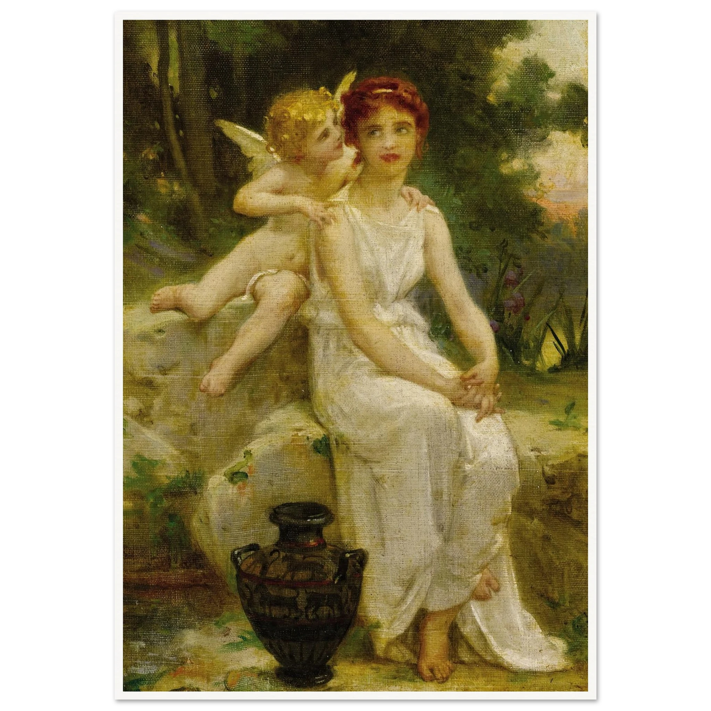 Cupid Whispering to a Young Maiden Art Print | Guillaume Seignac - Framed Poster - 30x40 cm / 12x16″ - Black frame