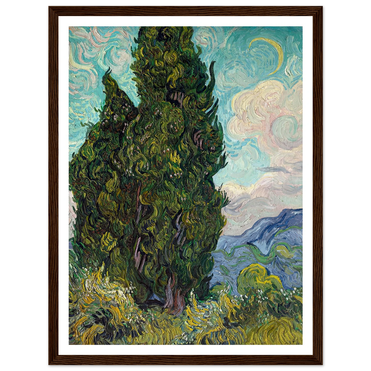 Cypresses (1889) Art Print | Vincent van Gogh - Framed Poster - 30x40 cm / 12x16″ - Black frame