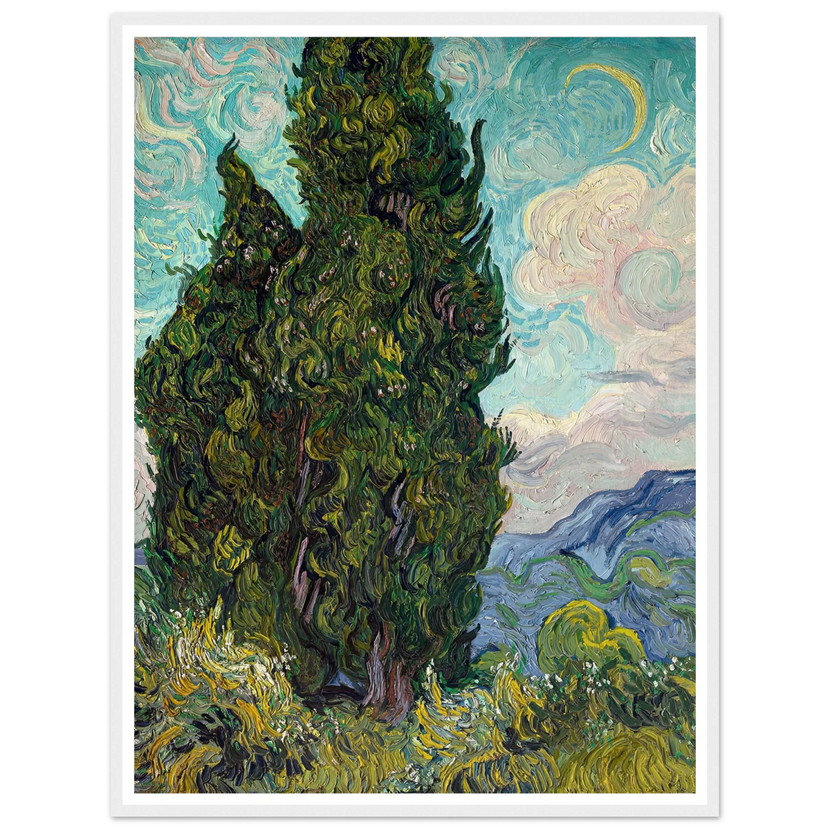 Cypresses (1889) Art Print | Vincent van Gogh - Framed Poster - 30x40 cm / 12x16″ - Black frame