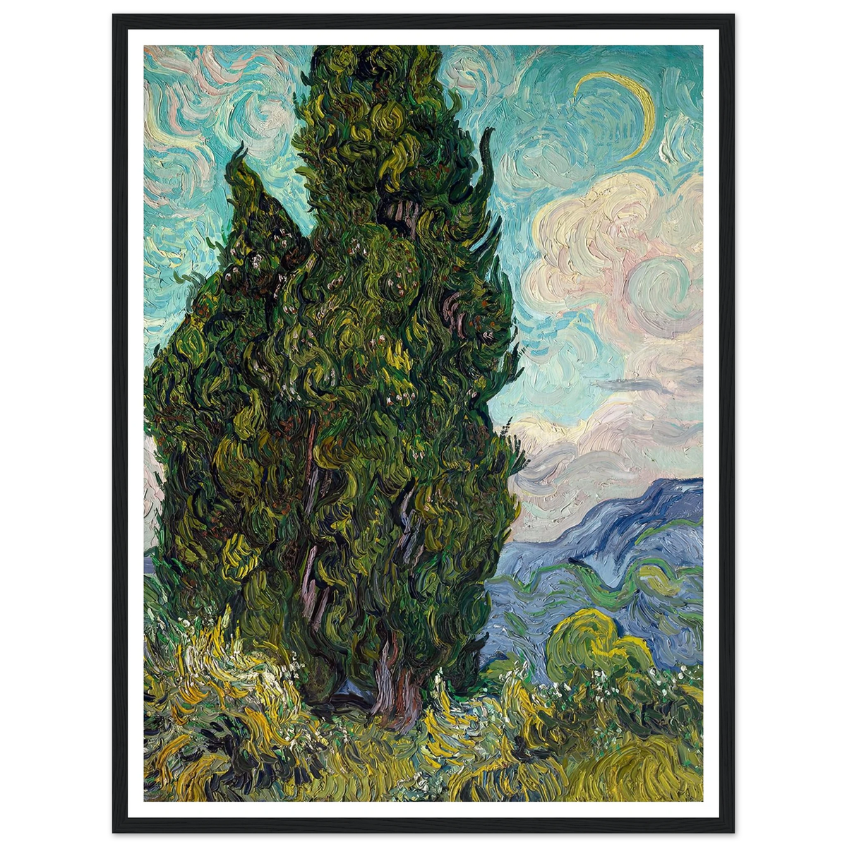 Cypresses (1889) Art Print | Vincent van Gogh - Framed Poster - 30x40 cm / 12x16″ - Black frame