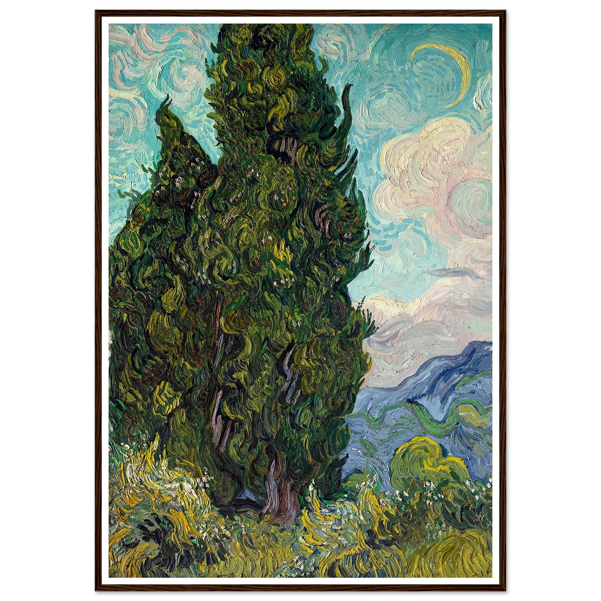 Cypresses (1889) Art Print | Vincent van Gogh - Framed Poster - 30x40 cm / 12x16″ - Black frame