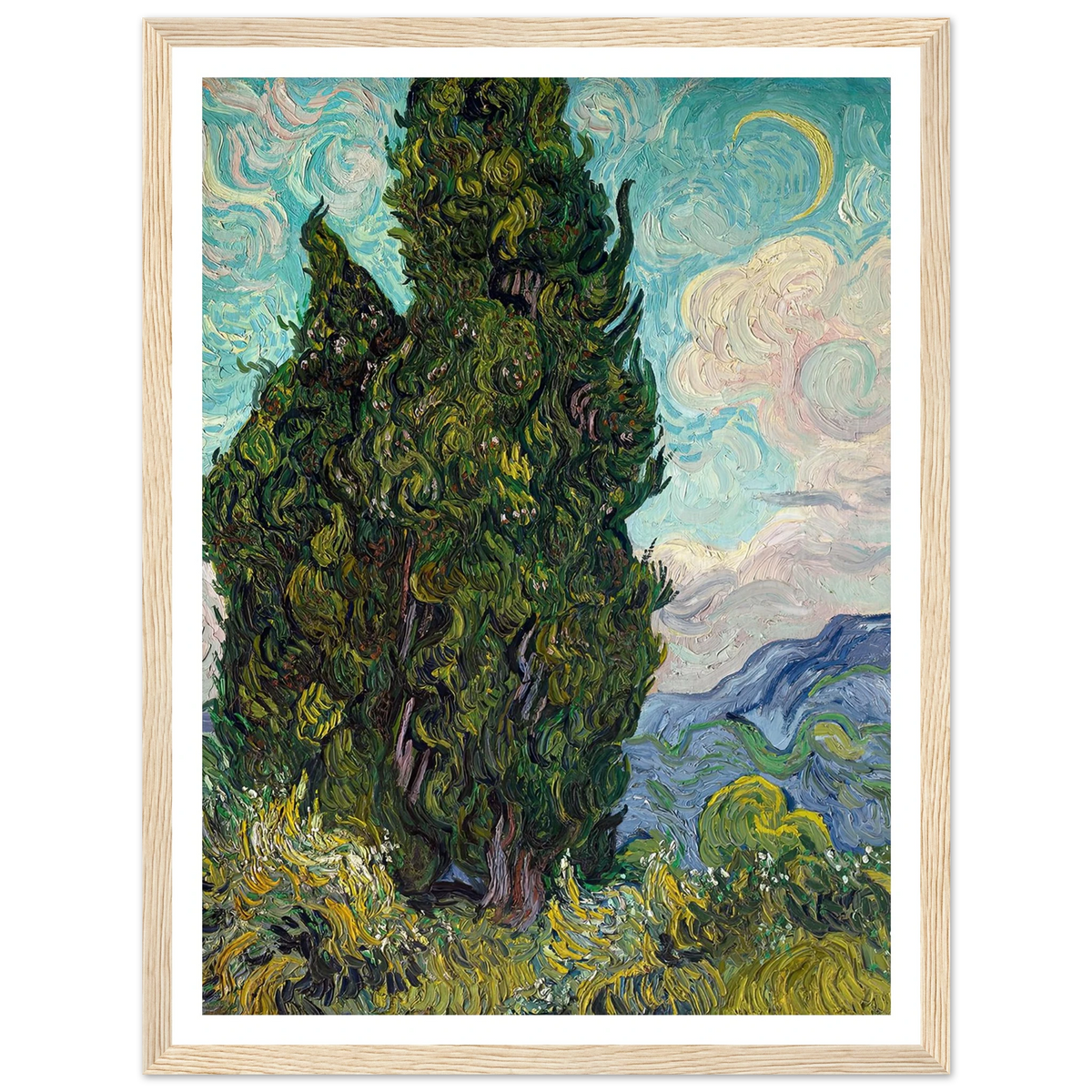 Cypresses (1889) Art Print | Vincent van Gogh - Framed Poster - 30x40 cm / 12x16″ - Black frame
