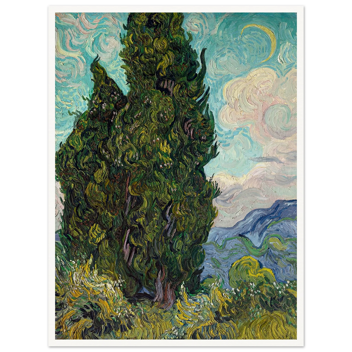 Cypresses (1889) Art Print | Vincent van Gogh - Framed Poster - 30x40 cm / 12x16″ - Black frame
