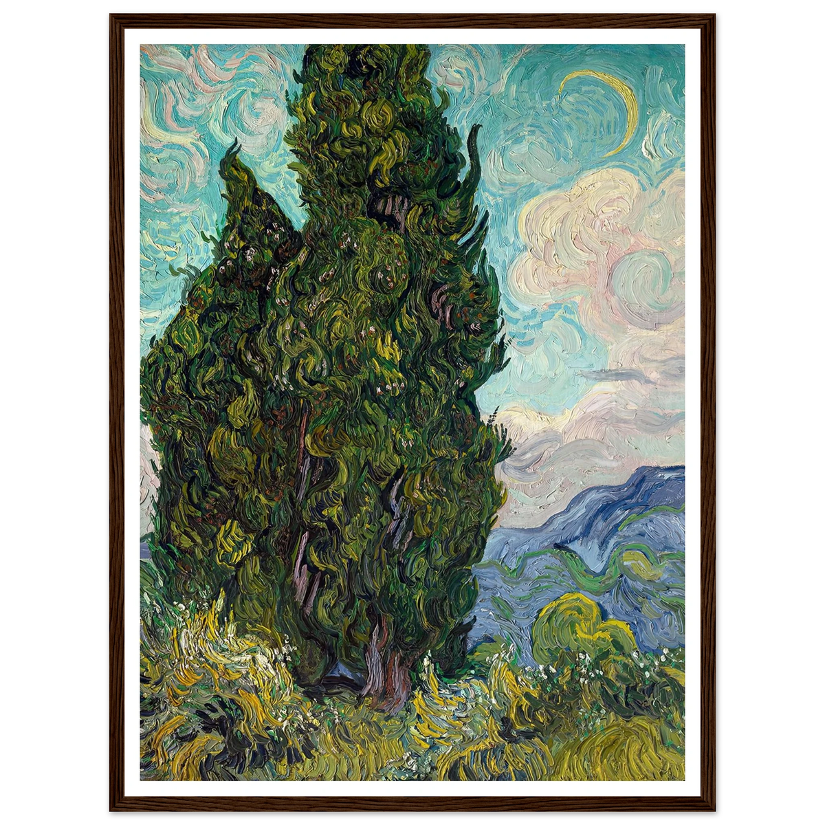 Cypresses (1889) Art Print | Vincent van Gogh - Framed Poster - 30x40 cm / 12x16″ - Black frame
