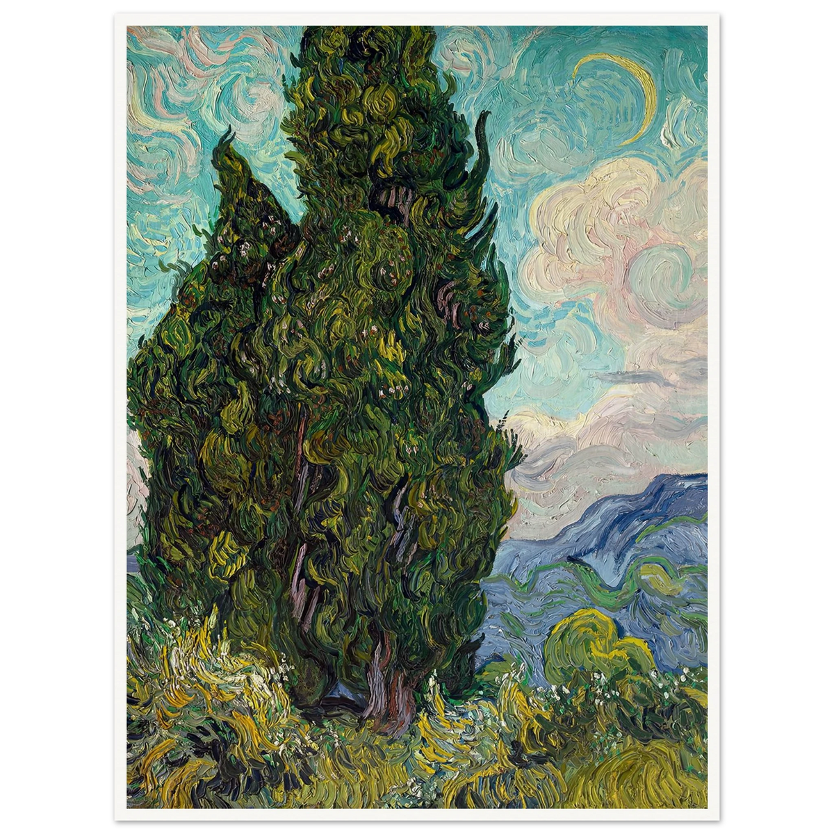 Cypresses (1889) Art Print | Vincent van Gogh - Framed Poster - 30x40 cm / 12x16″ - Black frame