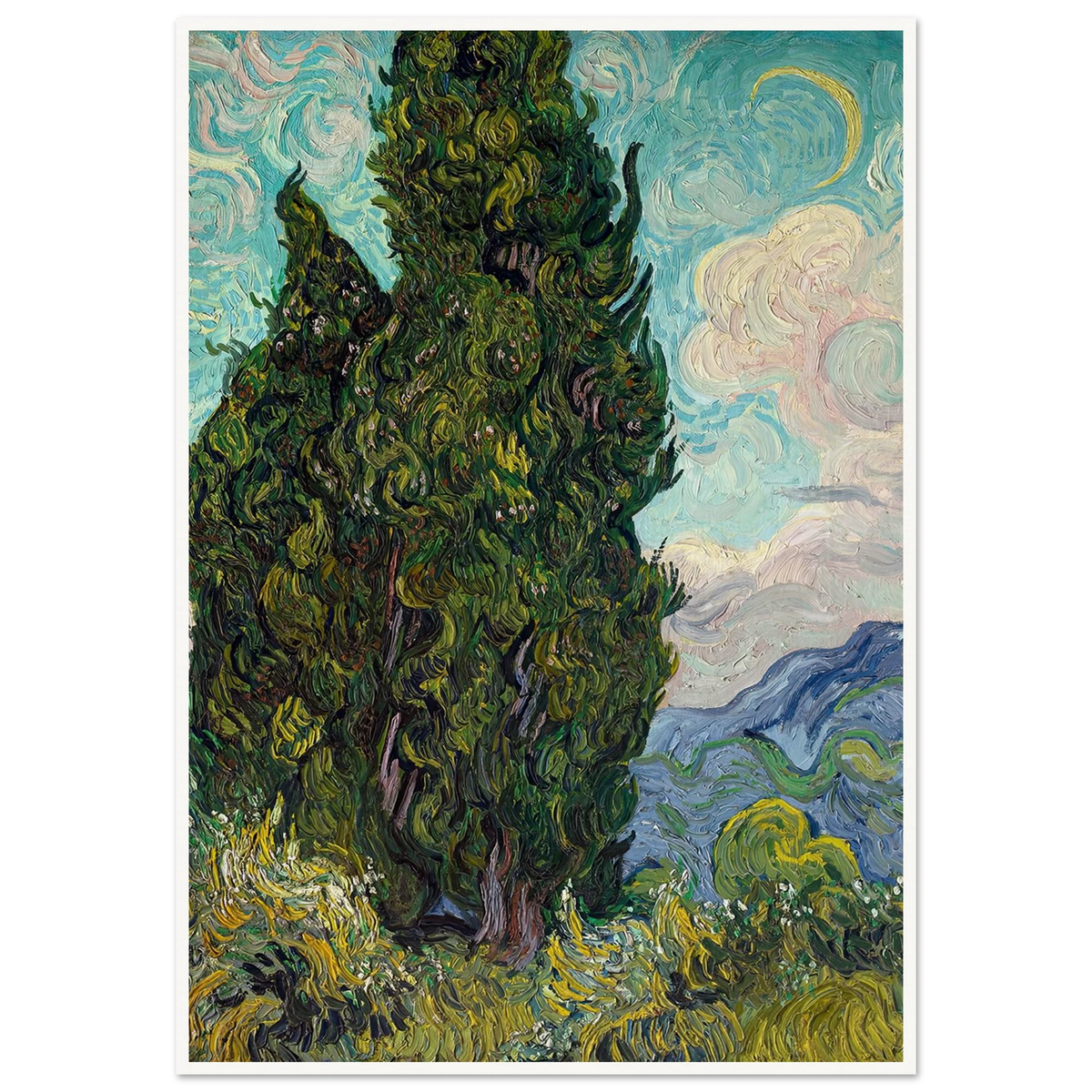 Cypresses (1889) Art Print | Vincent van Gogh - Framed Poster - 30x40 cm / 12x16″ - Black frame