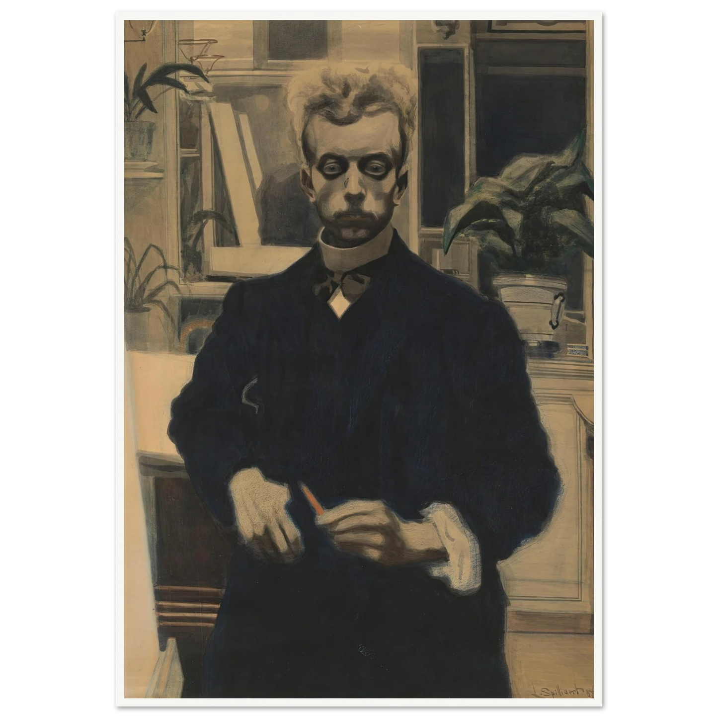 Zelfportret met rood potlood (1908) Art Print | Leon Spilliaert-Quipham Collections