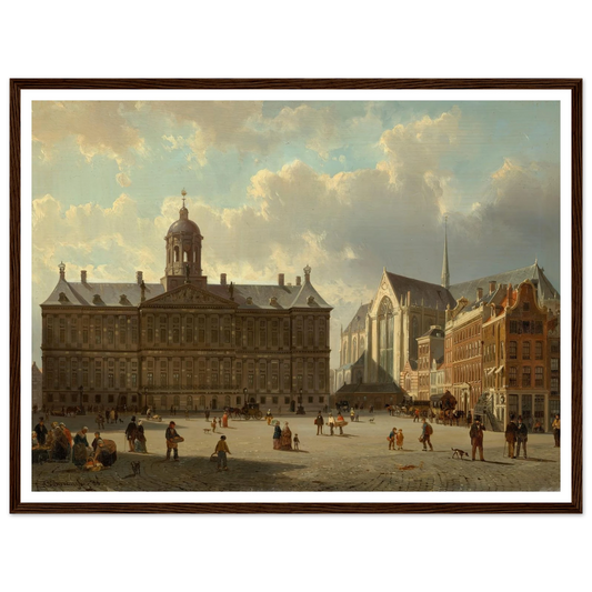 The Royal Palace and the Nieuwe Kerk on the Dam, Amsterdam (1855) Art Print | Cornelis Springer - Framed Poster - 30x40 cm / 12x16″ - Black frame