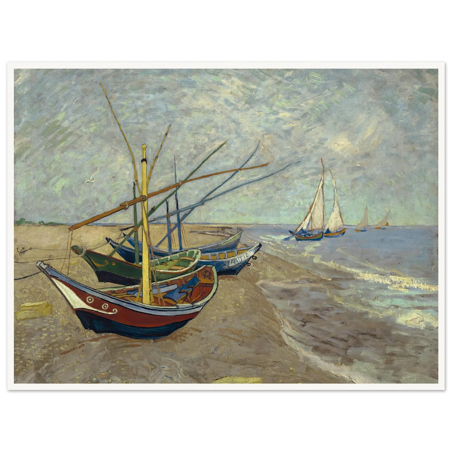 Fishing boats on the beach at Les Saintes-Maries-de-la-Mer (1888) Art Print | Vincent van Gogh-Quipham Collections