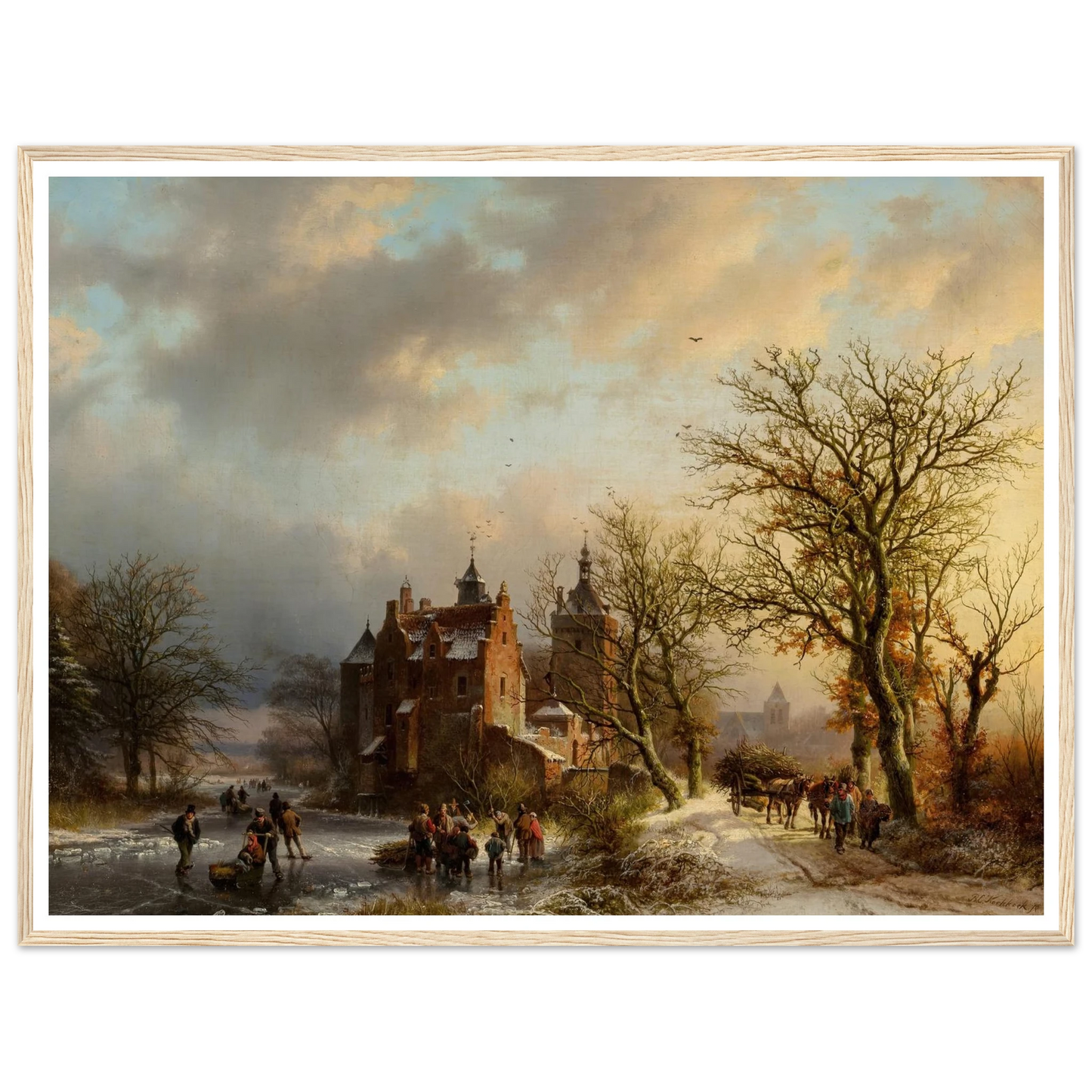 Winter landscape with wood gatherers and skaters (1854) Art Print | Barend Cornelis Koekkoek-Quipham Collections