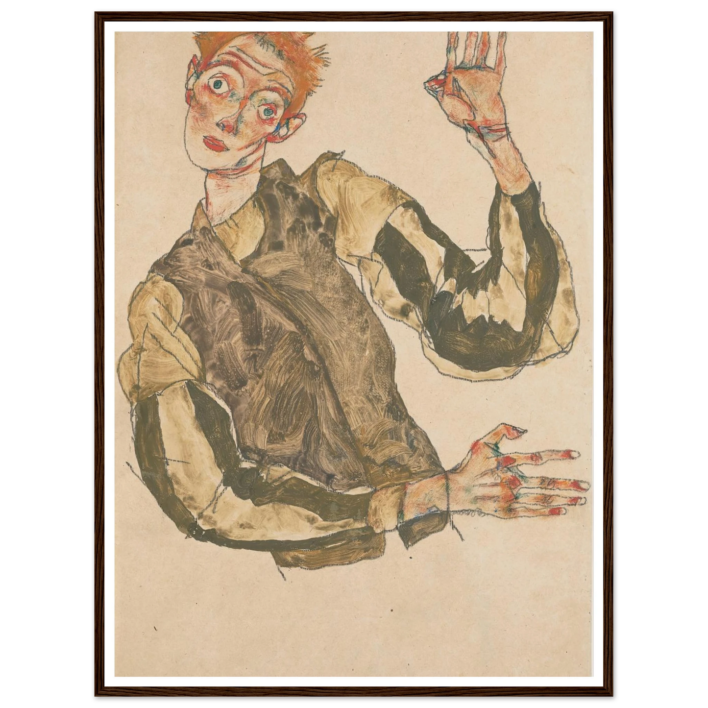 Self-Portrait with Striped Sleeves (1915) Art Print | Egon Schiele-Quipham Collections