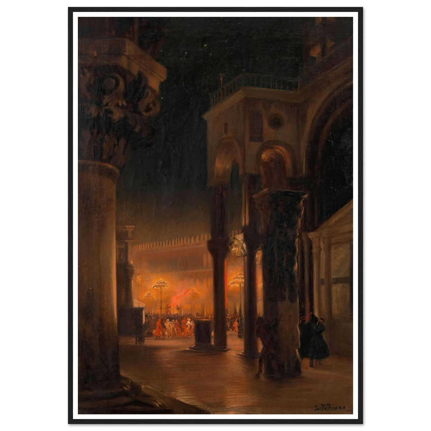 Karneval am Markusplatz in Venedig bei Nacht (1887) Art Print | Josef Hoffmann-Quipham Collections