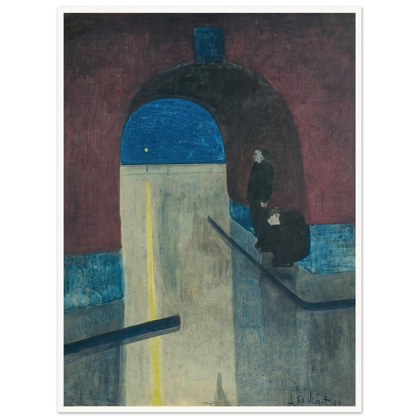 Un homme et une femme s’abritant sous une voute des Drie Gapers, Ostende (1910) Art Print | Leon Spilliaert-Quipham Collections