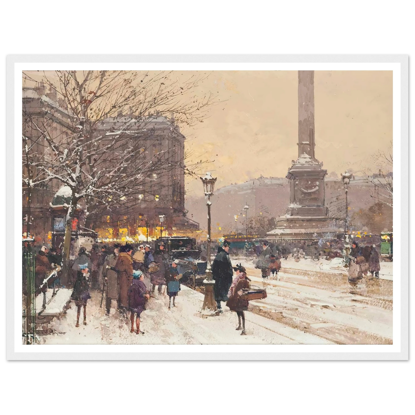 Figures in the snow, the Place de Concorde, Paris Art Print | Eugene Galien Laloue-Quipham Collections