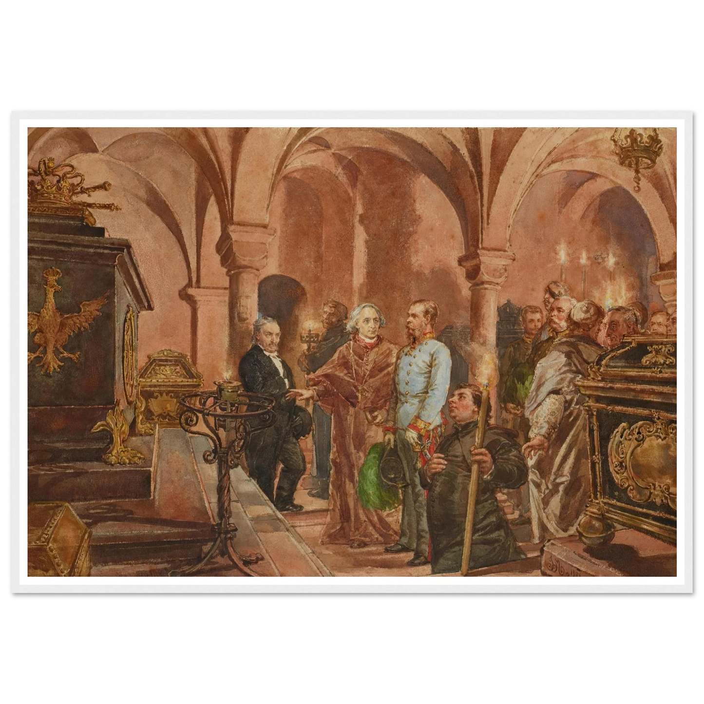 The Emperor in Front of the Sarcophagus of John III Sobieski in Saint Leonard’s Crypt under the Wawel Cathedral (1881) Art Print | Jan Matejko-Quipham Collections