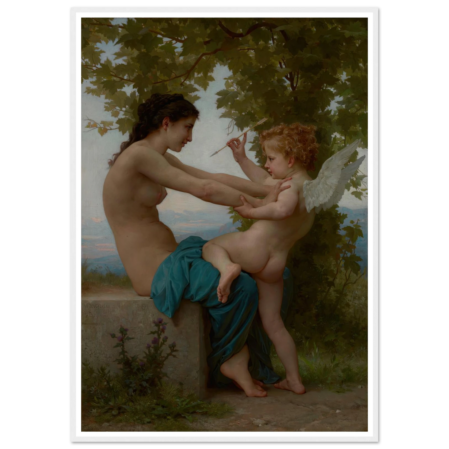 A Young Girl Defending Herself against Eros (about 1880) Art Print | William Bouguereau-Quipham Collections
