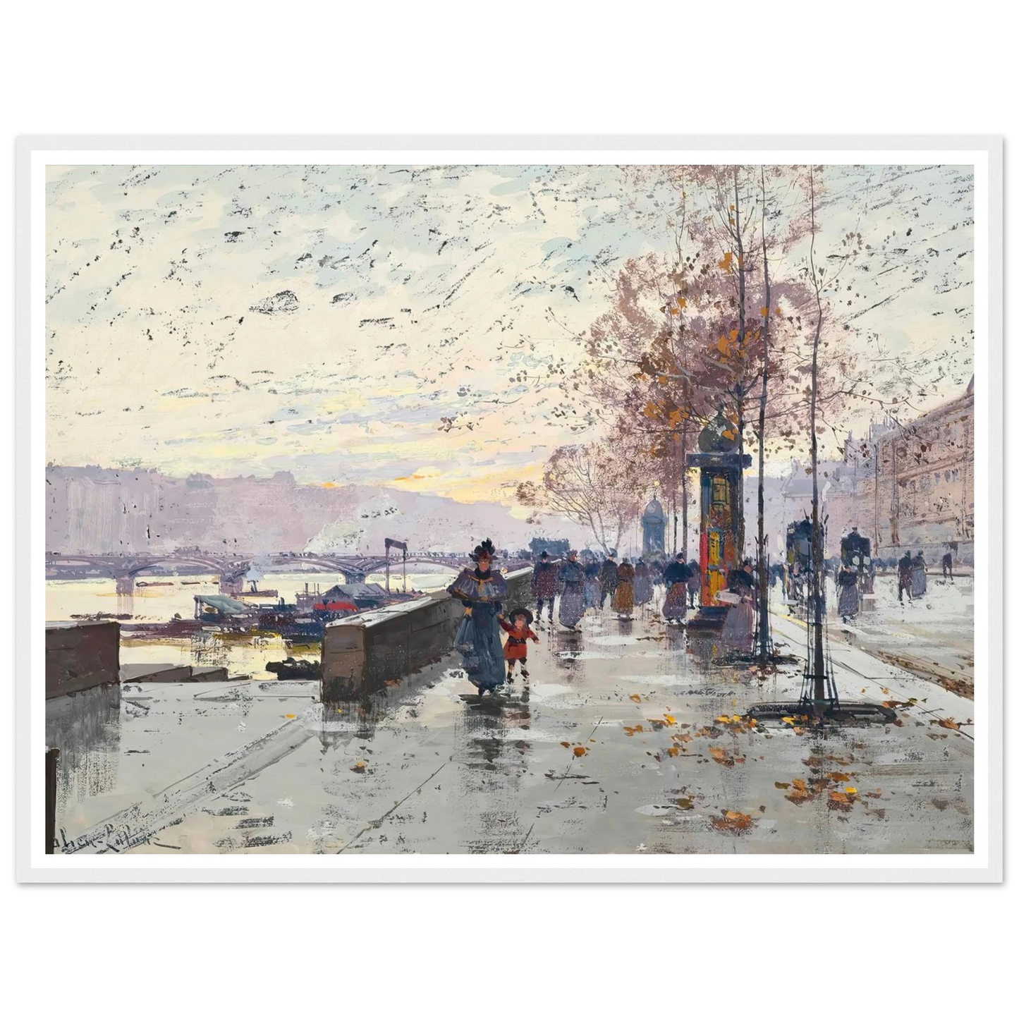 Figures at the Quai de Louvre, Paris Art Print | Eugene Galien Laloue-Quipham Collections
