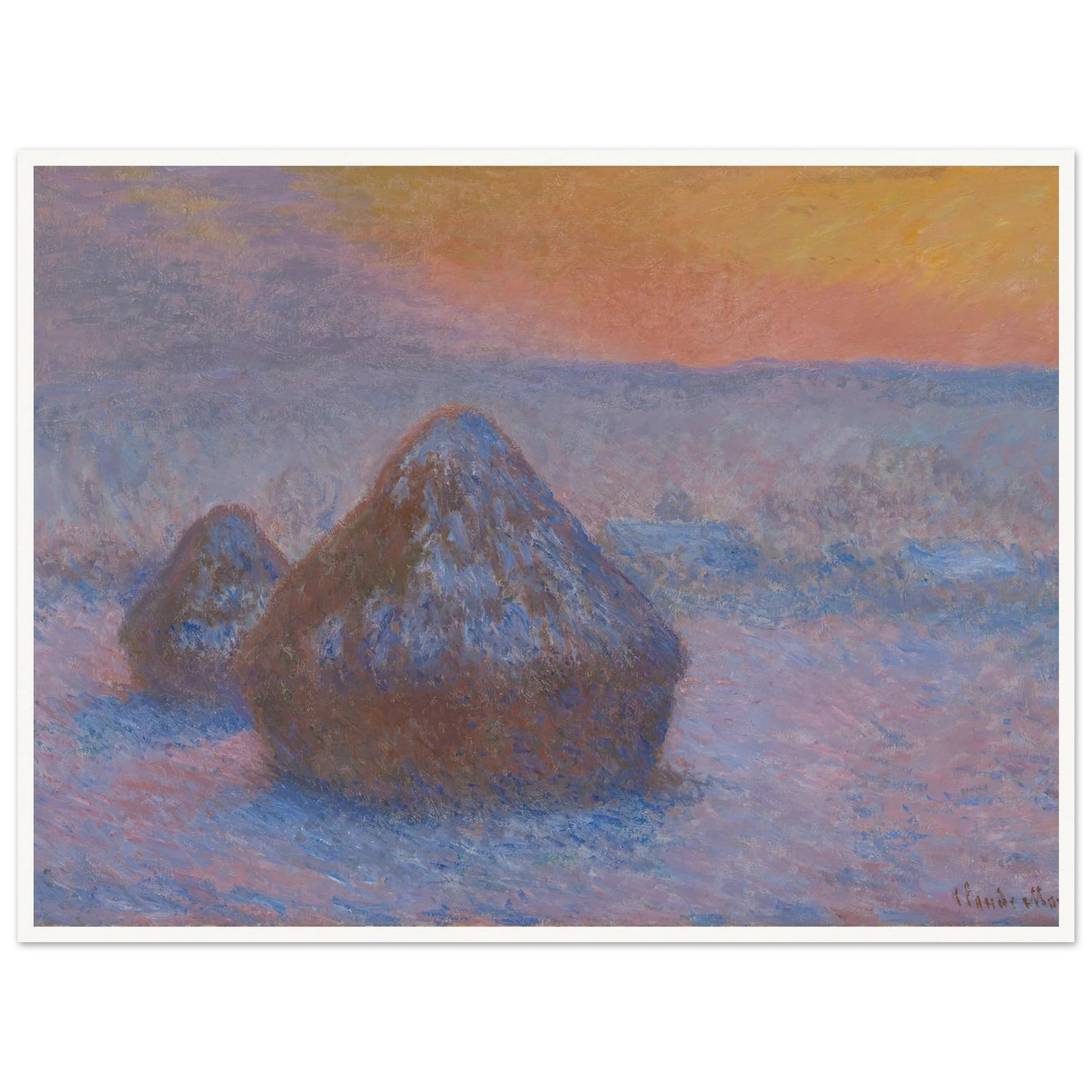 Stacks of Wheat (Sunset, Snow Effect) (1890-91) Art Print | Claude Monet-Quipham Collections