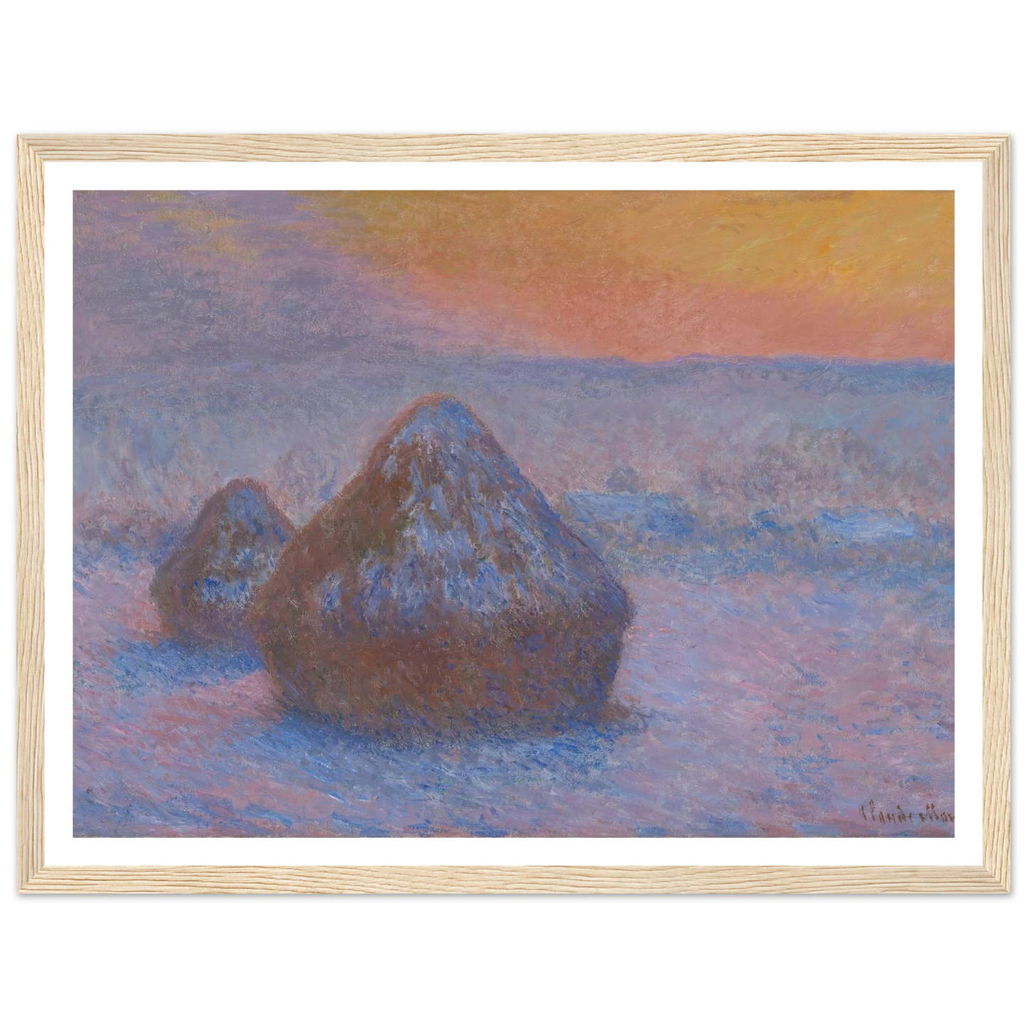 Stacks of Wheat (Sunset, Snow Effect) (1890-91) Art Print | Claude Monet-Quipham Collections