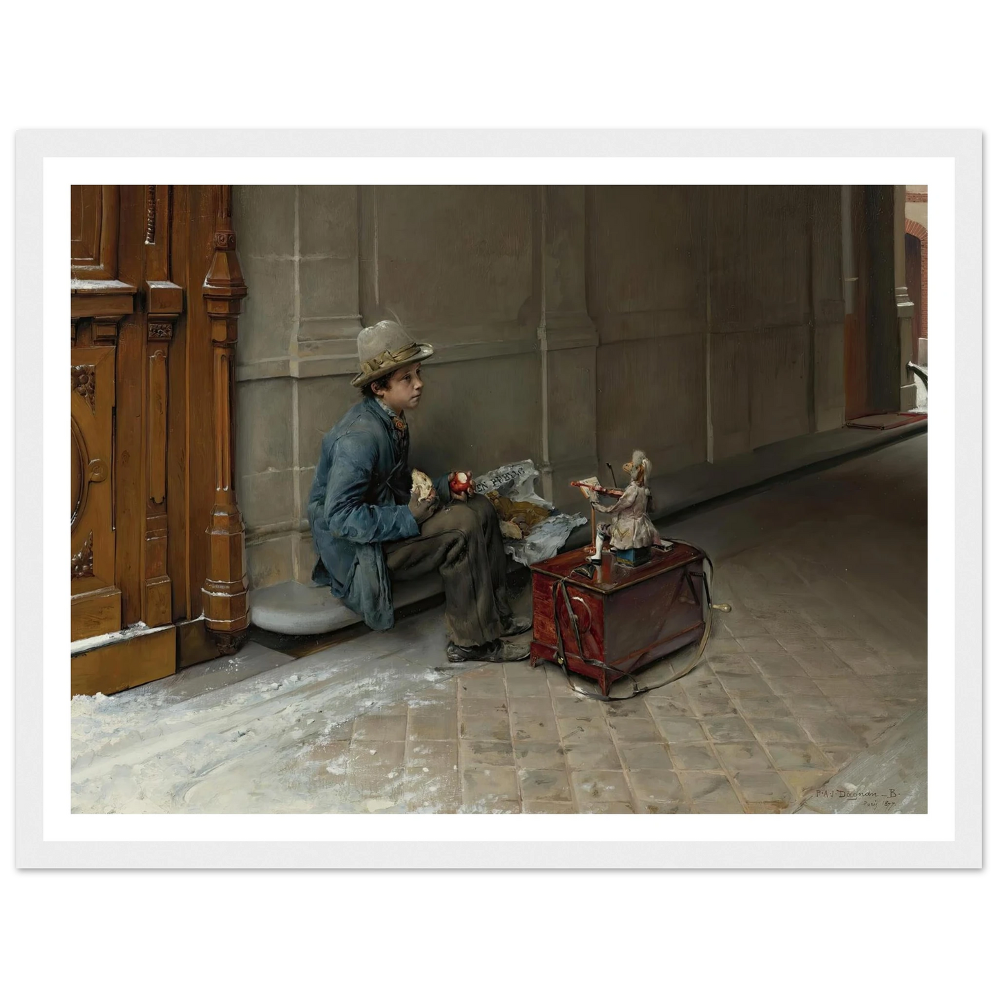 The petit savoyard eating in front of an entrance to a house (1877) Art Print | Pascal Adolphe Jean Dagnan Bouveret-Quipham Collections
