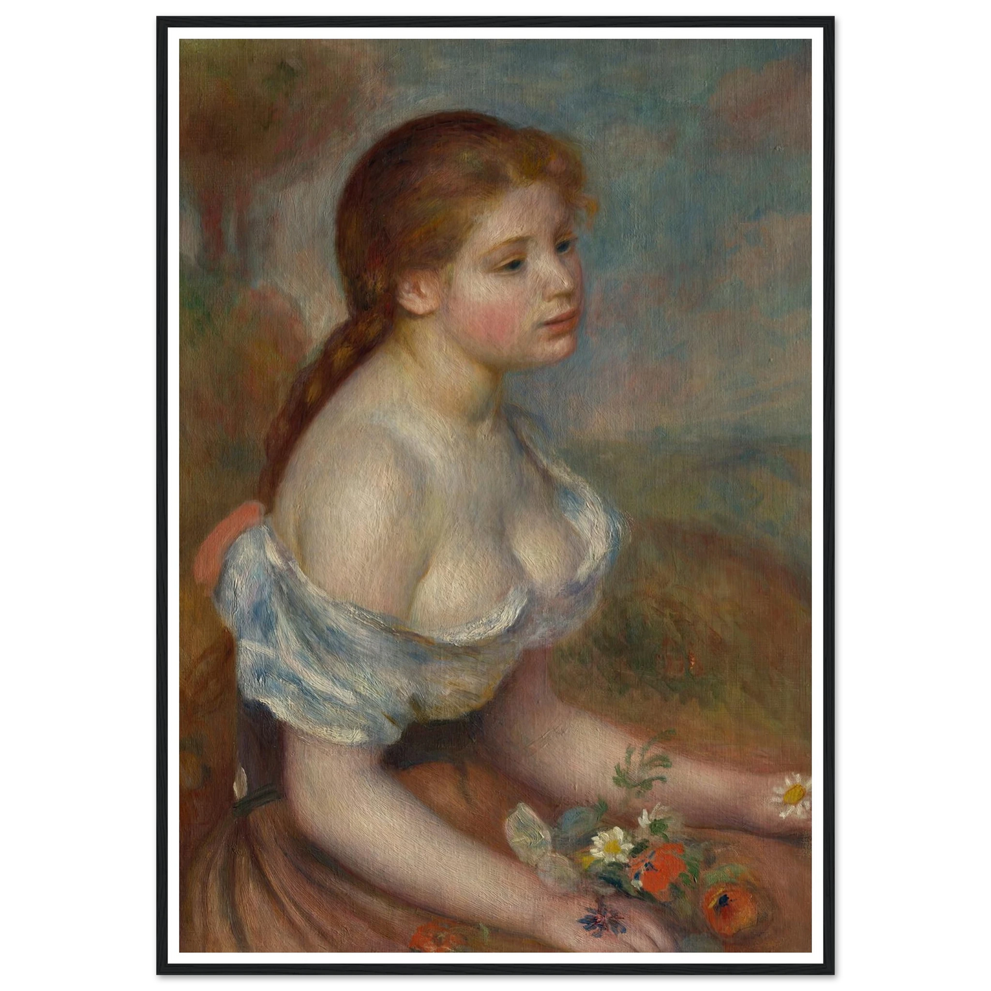 A Young Girl with Daisies (1889) Art Print | Pierre Auguste Renoir-Quipham Collections