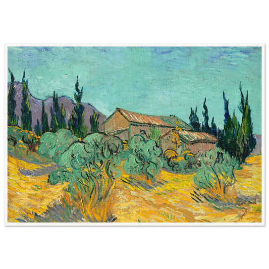 Cabanes de bois parmi les oliviers et cyprès (1889) Art Print | Vincent van Gogh-Quipham Collections