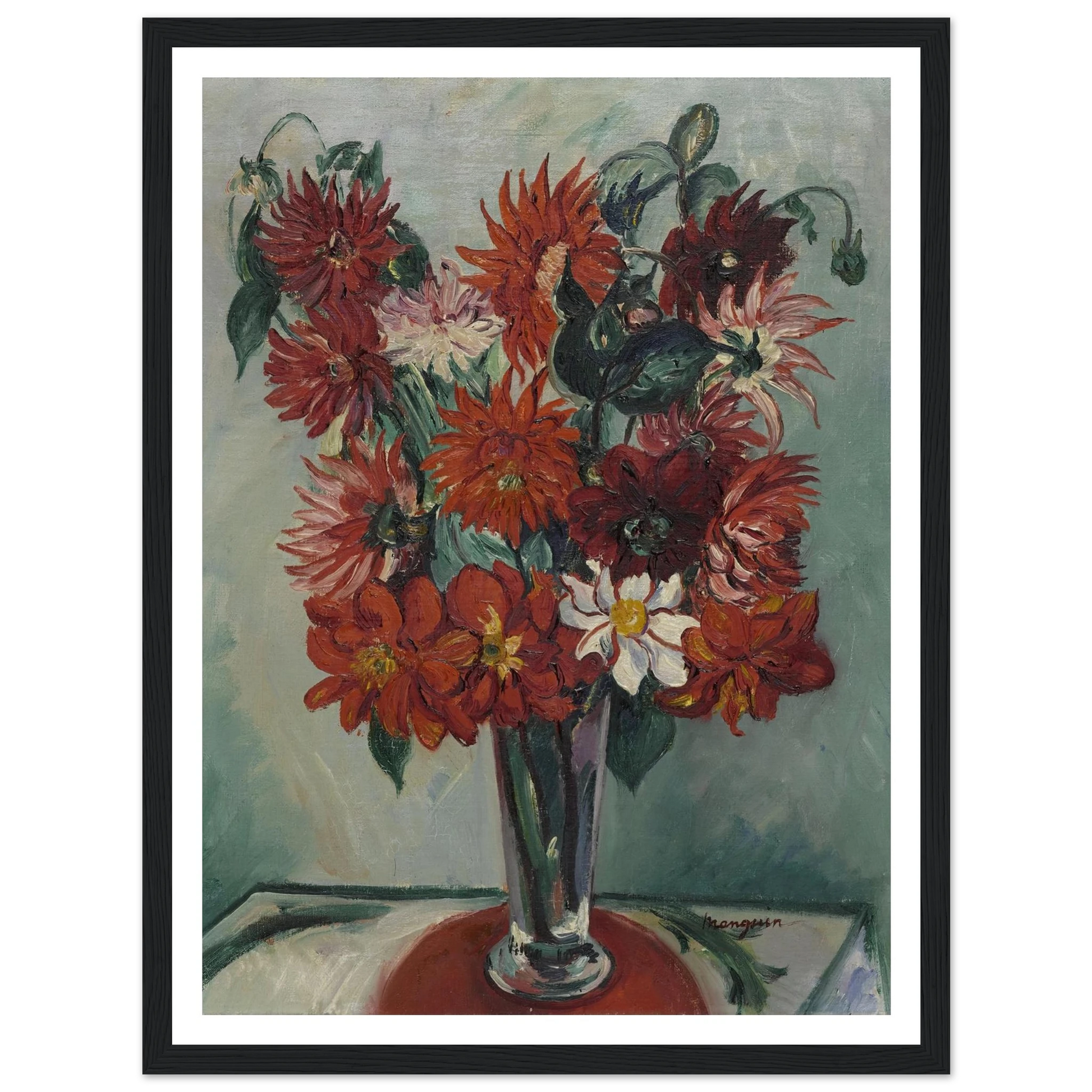 Dahlias Art Print | Henri Manguin - Framed Poster - 30x40 cm / 12x16″ - Black frame