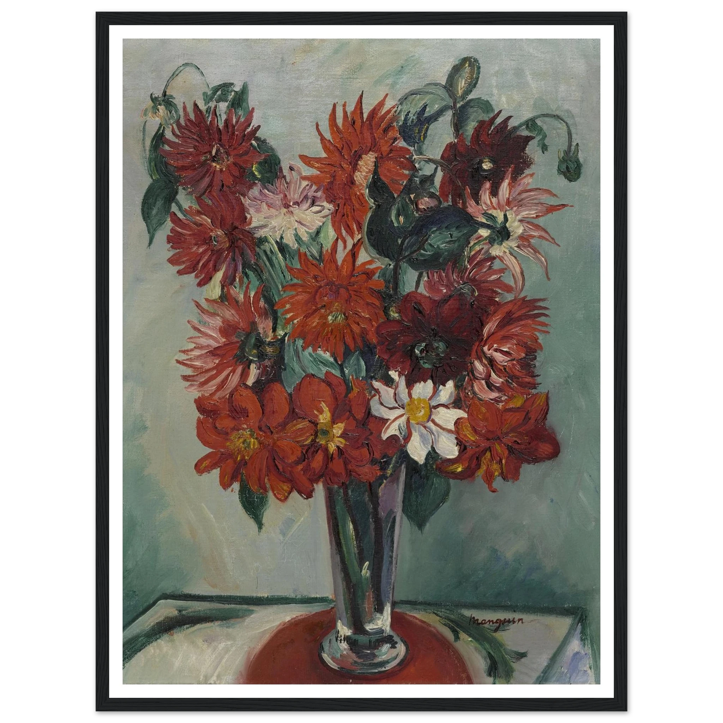 Dahlias Art Print | Henri Manguin - Framed Poster - 30x40 cm / 12x16″ - Black frame