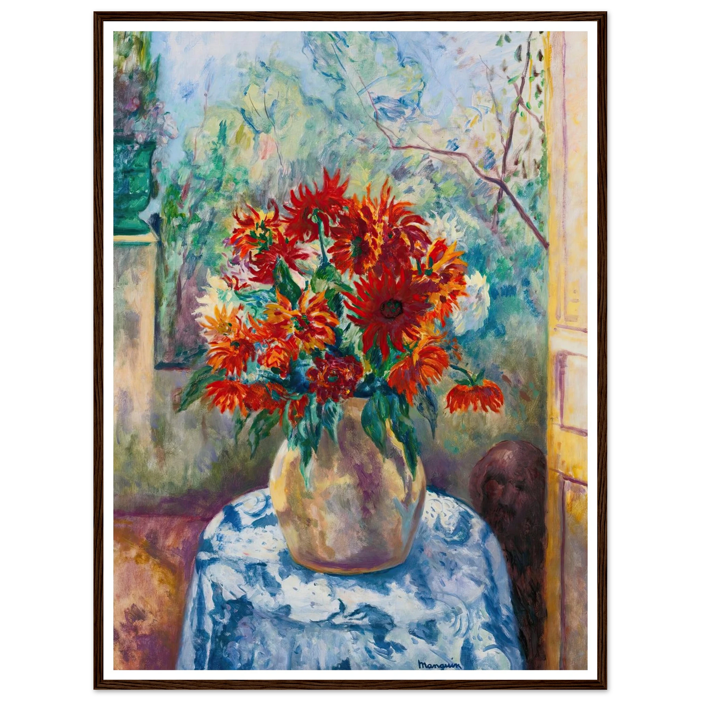 Dahlias Sur La Terrasse De L’oustalet, Saint-Tropez (1923) Art Print | Henri Manguin - Framed Poster - 30x40 cm / 12x16″ - Black frame