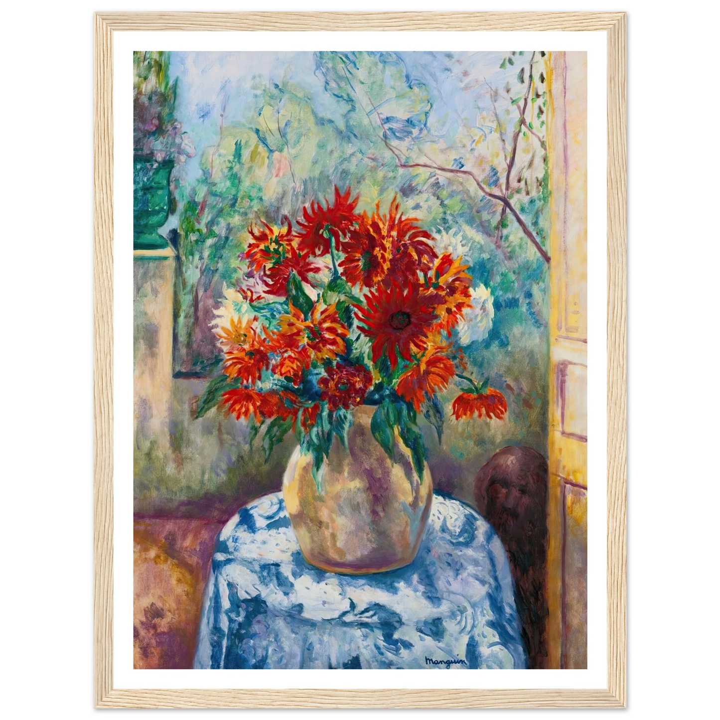 Dahlias Sur La Terrasse De L’oustalet, Saint-Tropez (1923) Art Print | Henri Manguin - Framed Poster - 30x40 cm / 12x16″ - Black frame