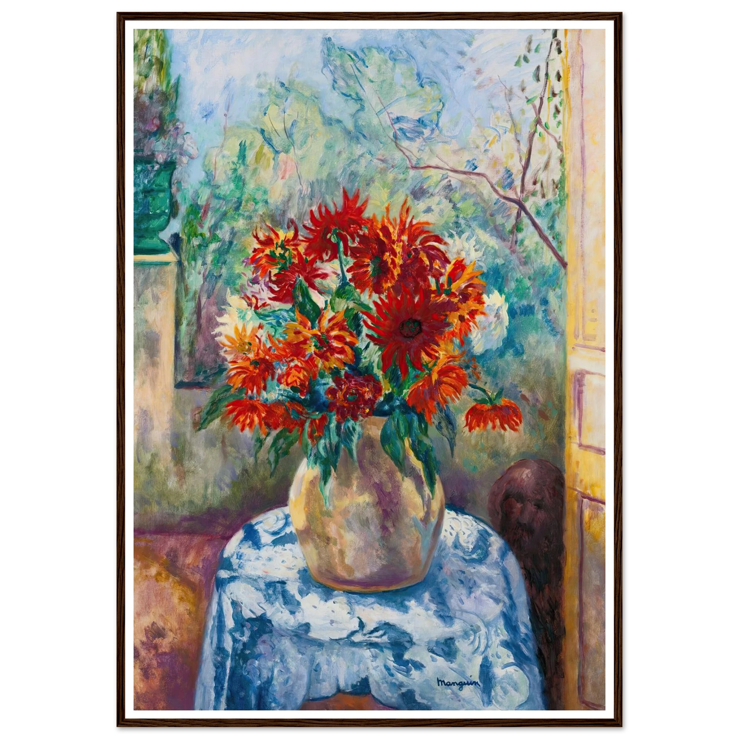 Dahlias Sur La Terrasse De L’oustalet, Saint-Tropez (1923) Art Print | Henri Manguin - Framed Poster - 30x40 cm / 12x16″ - Black frame
