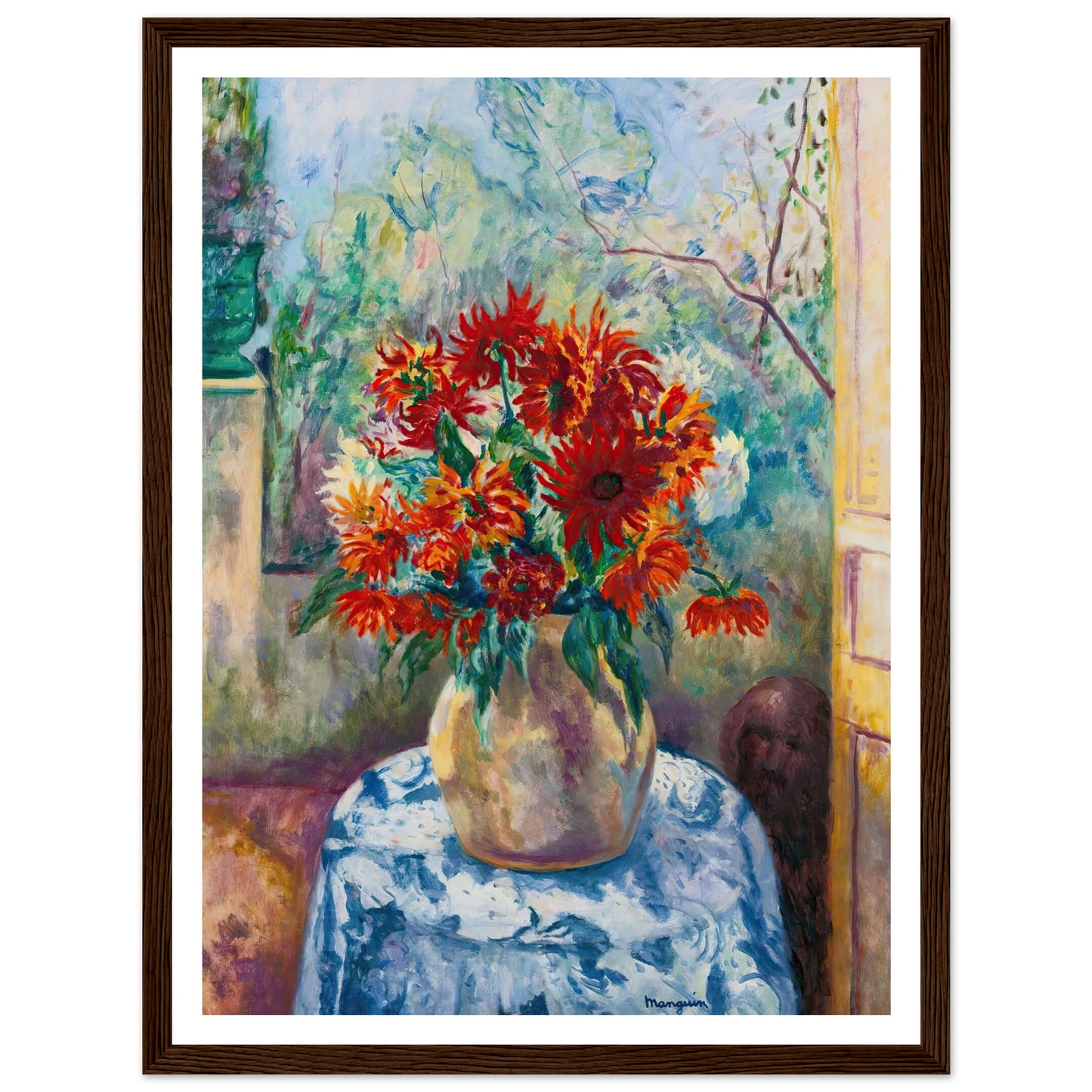Dahlias Sur La Terrasse De L’oustalet, Saint-Tropez (1923) Art Print | Henri Manguin - Framed Poster - 30x40 cm / 12x16″ - Black frame