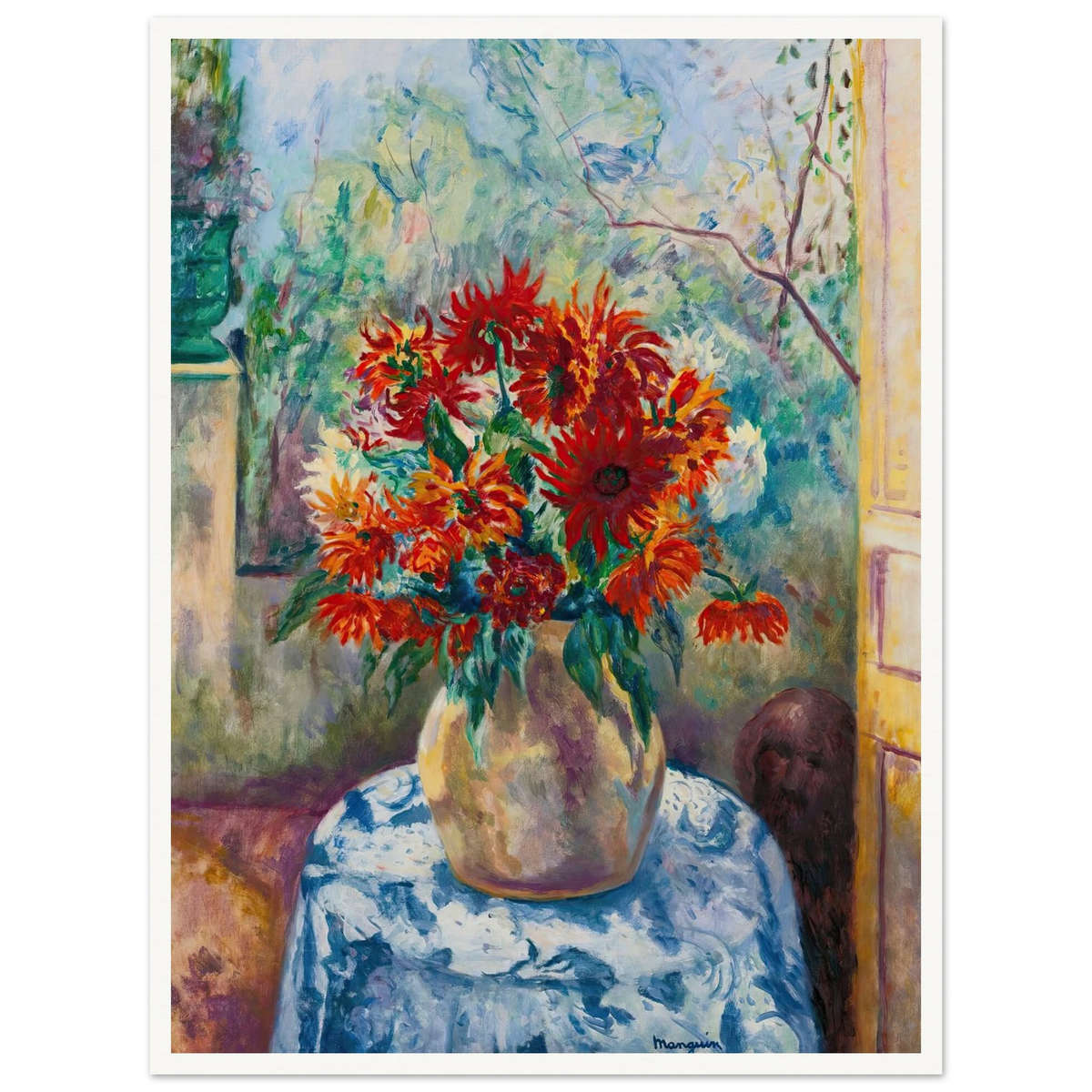 Dahlias Sur La Terrasse De L’oustalet, Saint-Tropez (1923) Art Print | Henri Manguin - Framed Poster - 30x40 cm / 12x16″ - Black frame