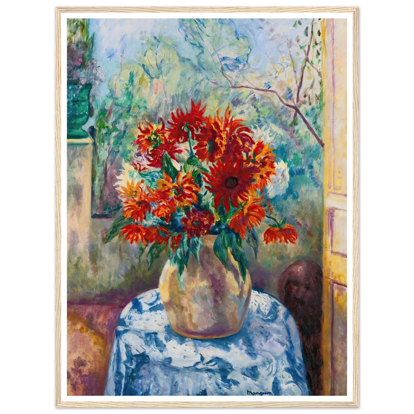 Dahlias Sur La Terrasse De L’oustalet, Saint-Tropez (1923) Art Print | Henri Manguin - Framed Poster - 30x40 cm / 12x16″ - Black frame