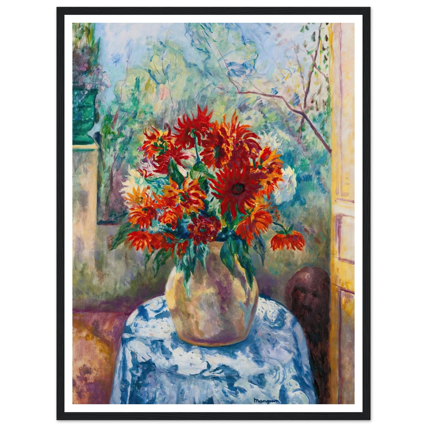 Dahlias Sur La Terrasse De L’oustalet, Saint-Tropez (1923) Art Print | Henri Manguin - Framed Poster - 30x40 cm / 12x16″ - Black frame
