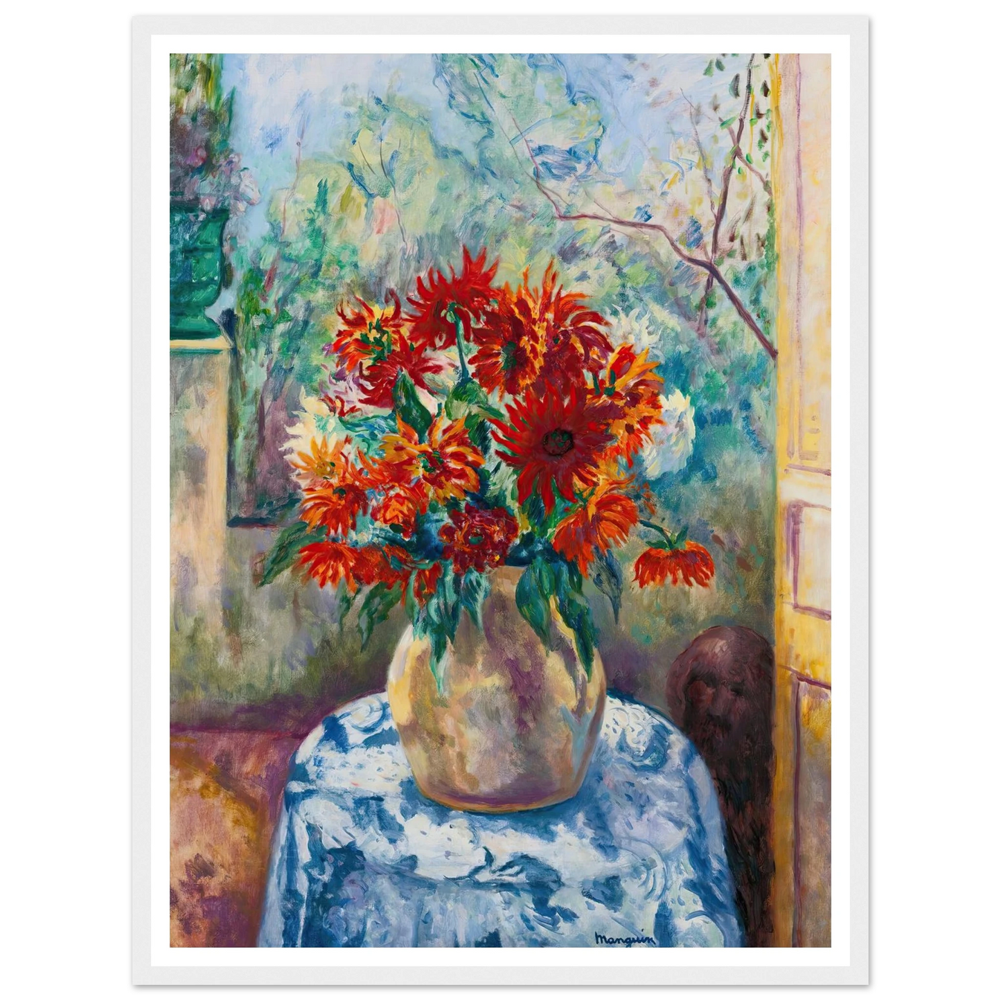 Dahlias Sur La Terrasse De L’oustalet, Saint-Tropez (1923) Art Print | Henri Manguin - Framed Poster - 30x40 cm / 12x16″ - Black frame
