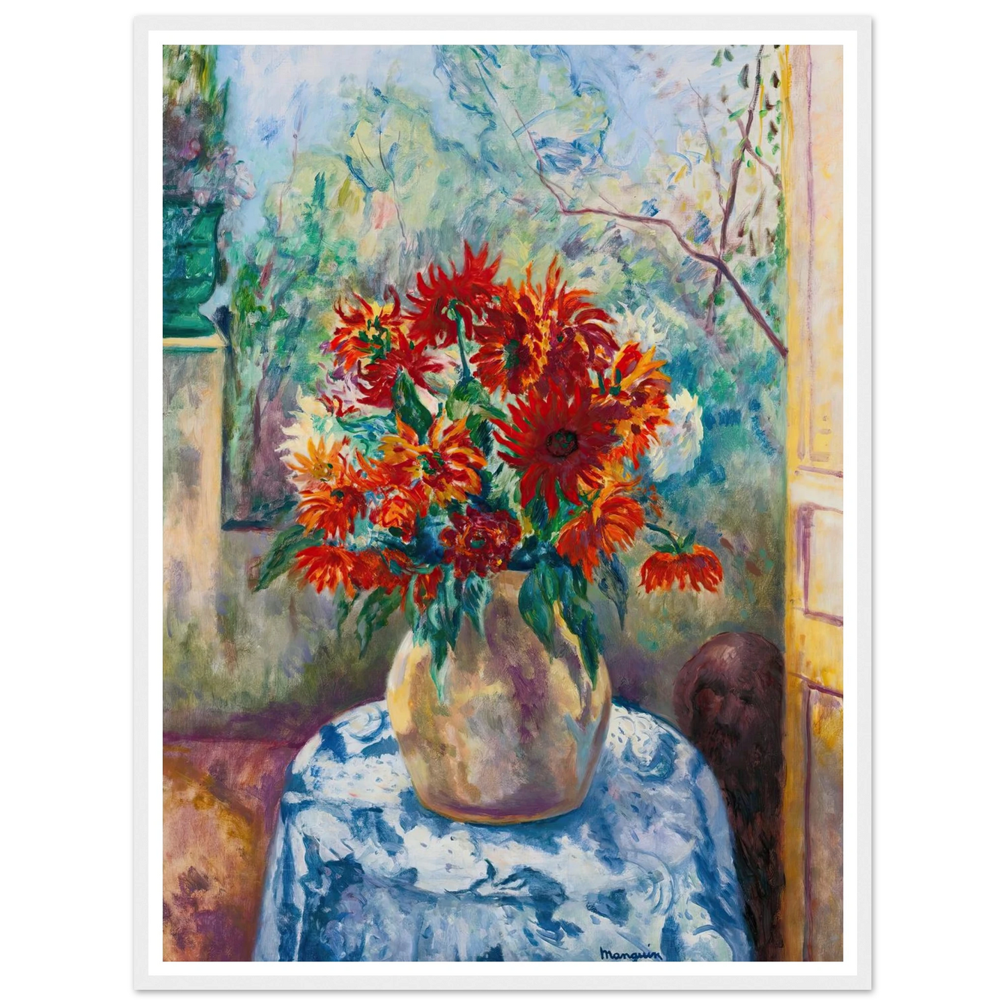 Dahlias Sur La Terrasse De L’oustalet, Saint-Tropez (1923) Art Print | Henri Manguin - Framed Poster - 30x40 cm / 12x16″ - Black frame