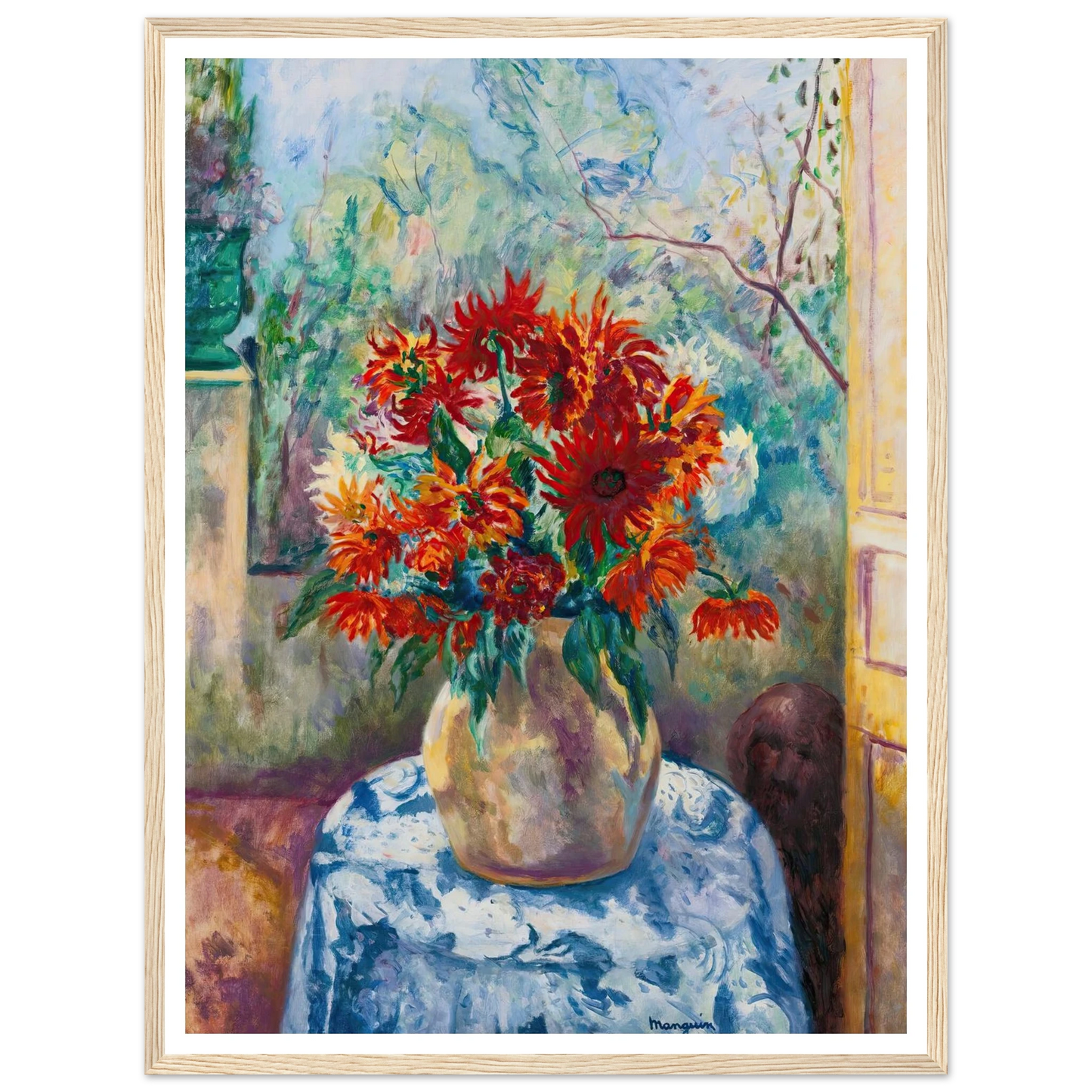 Dahlias Sur La Terrasse De L’oustalet, Saint-Tropez (1923) Art Print | Henri Manguin - Framed Poster - 30x40 cm / 12x16″ - Black frame