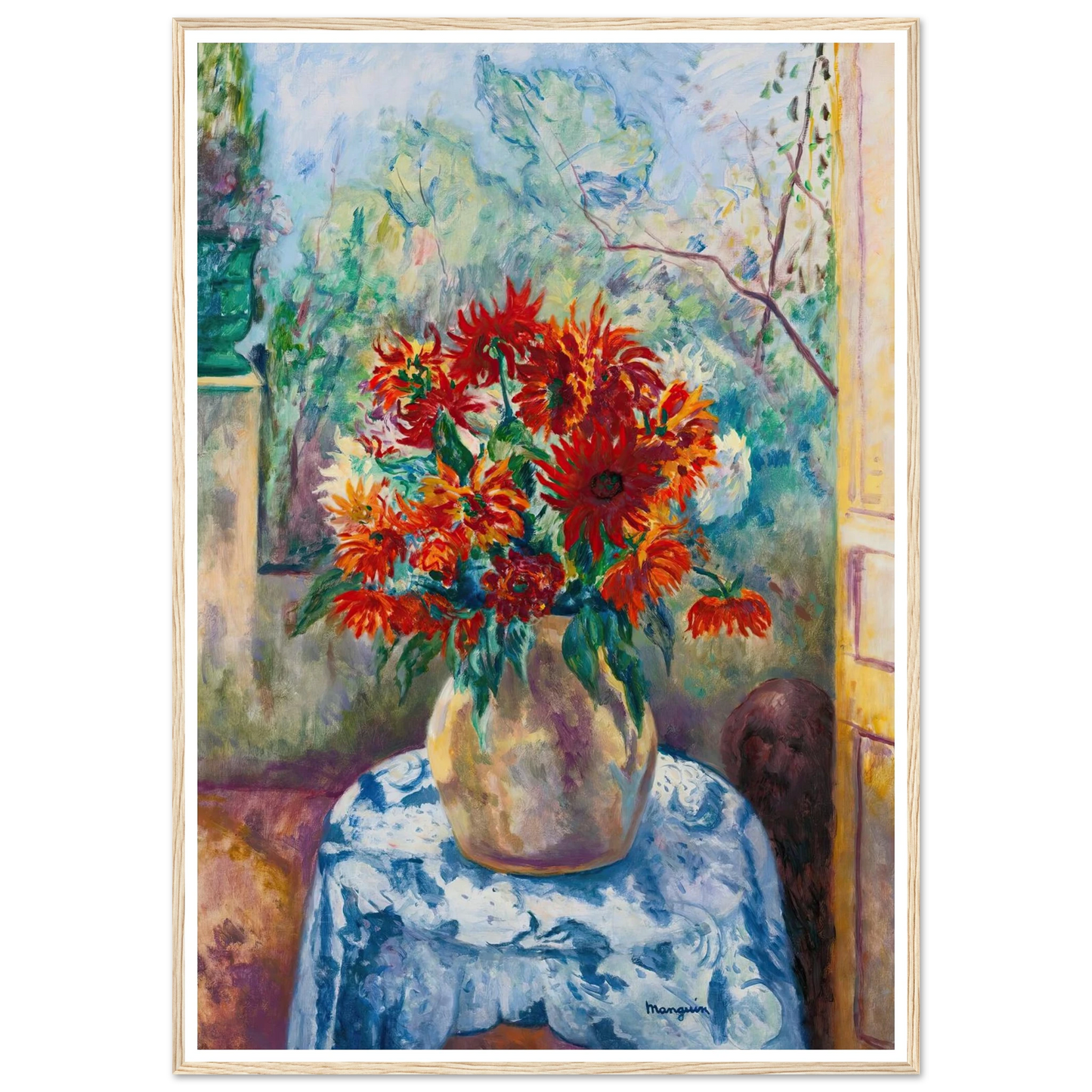 Dahlias Sur La Terrasse De L’oustalet, Saint-Tropez (1923) Art Print | Henri Manguin - Framed Poster - 30x40 cm / 12x16″ - Black frame