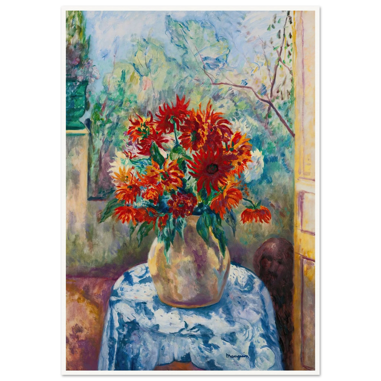 Dahlias Sur La Terrasse De L’oustalet, Saint-Tropez (1923) Art Print | Henri Manguin - Framed Poster - 30x40 cm / 12x16″ - Black frame