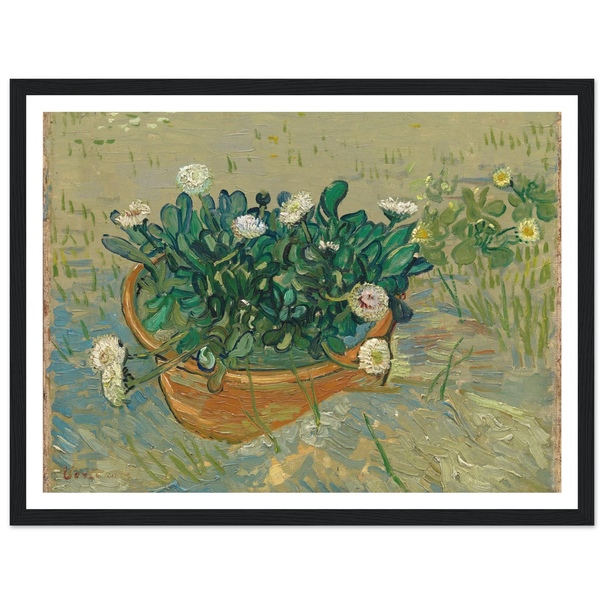 Daisies, Arles (1888) Art Print | Vincent van Gogh - Framed Poster - 30x40 cm / 12x16″ - Black frame
