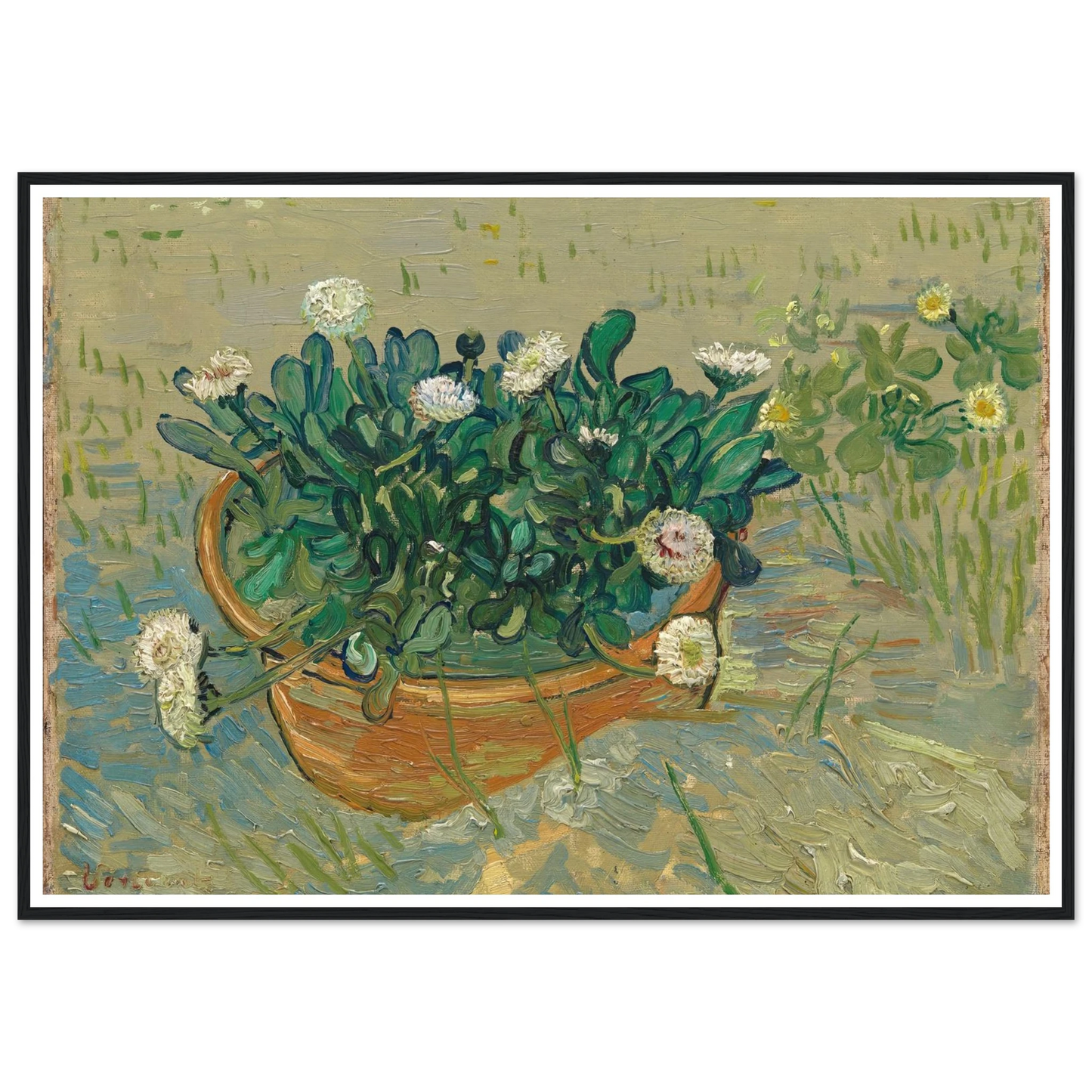 Daisies, Arles (1888) Art Print | Vincent van Gogh - Framed Poster - 30x40 cm / 12x16″ - Black frame