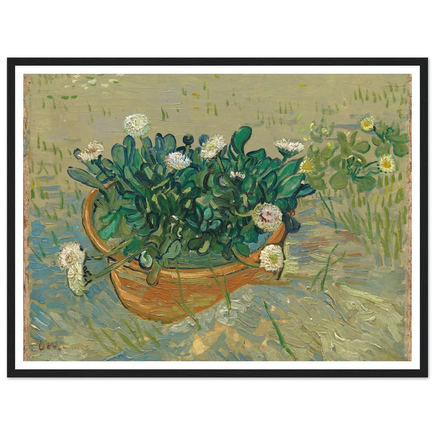 Daisies, Arles (1888) Art Print | Vincent van Gogh - Framed Poster - 30x40 cm / 12x16″ - Black frame