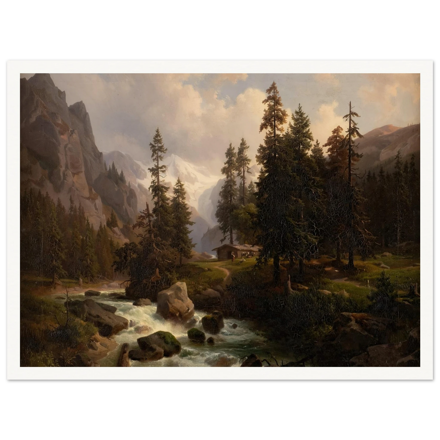 Dale in the High Alps at Gastein (1850) Art Print | August Behrendsen - Framed Poster - 30x40 cm / 12x16″ - Black frame