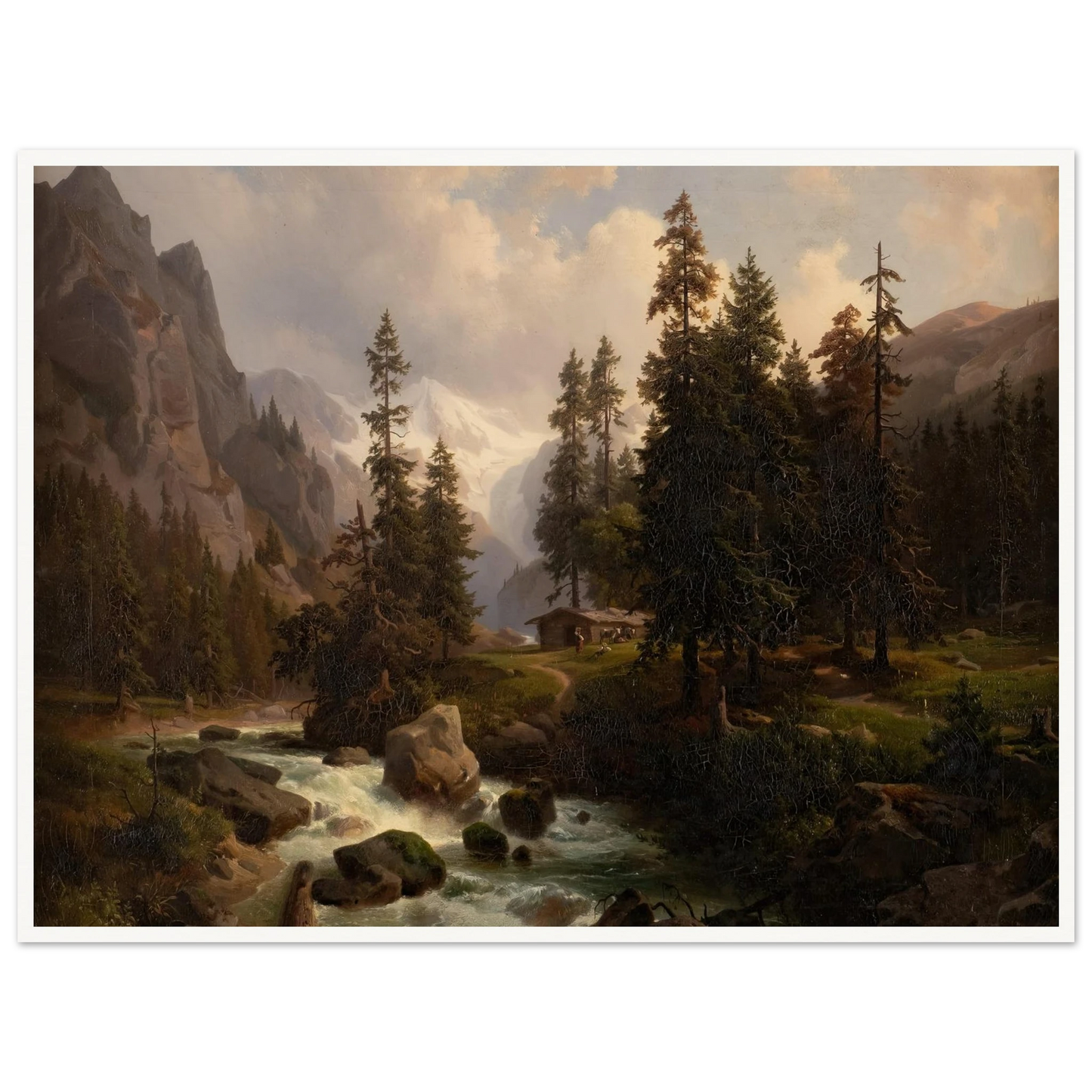 Dale in the High Alps at Gastein (1850) Art Print | August Behrendsen - Framed Poster - 30x40 cm / 12x16″ - Black frame
